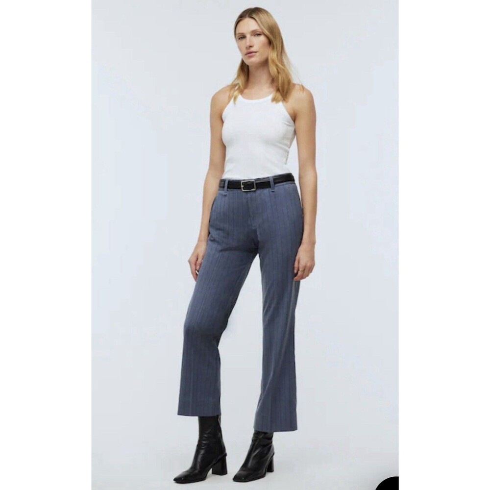 Madewell Flare Ankle Dress Pants Dark Mediterranean Blue Stripe Sz 10 Office